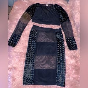 Two Piece Top and Skirt Sheer Black